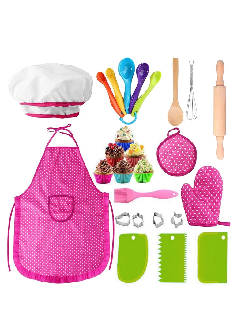 Polka Dot Kids Kitchen Cooking Play With Apron And Chef Hat Set  - Image 1