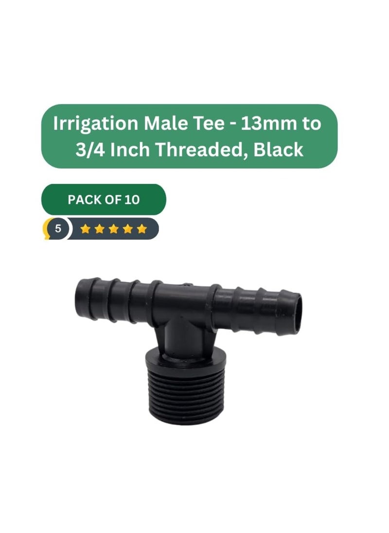 Generic - Irrigation Male Tee 13mm to 3/4 Inch Threaded, Black, Pack of 10, Durable Drip Irrigation Fittings for Garden, Greenhouse, and Landscaping - Image 1