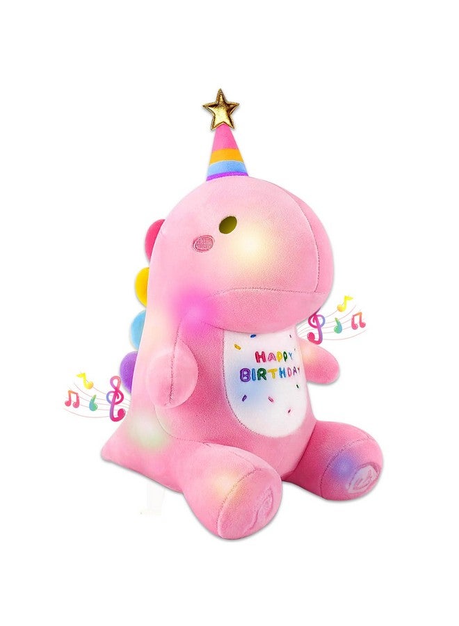 ChezMax Birthday Dinosaur Plush Stuffed Animal - 12" Pink Plush Toy with Light & Happy Birthday Music, Weighted Dino Plushie, Cute Kawaii Soft Pillow Gifts Stuffies for Boys Girls Babies Kids Decorations - Image 1