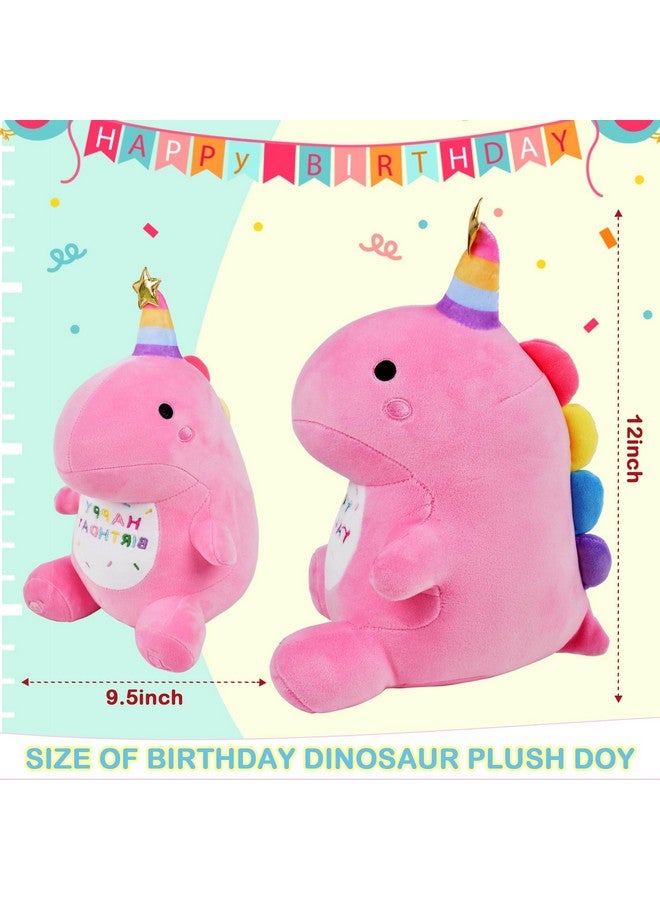 ChezMax Birthday Dinosaur Plush Stuffed Animal - 12" Pink Plush Toy with Light & Happy Birthday Music, Weighted Dino Plushie, Cute Kawaii Soft Pillow Gifts Stuffies for Boys Girls Babies Kids Decorations - Image 2