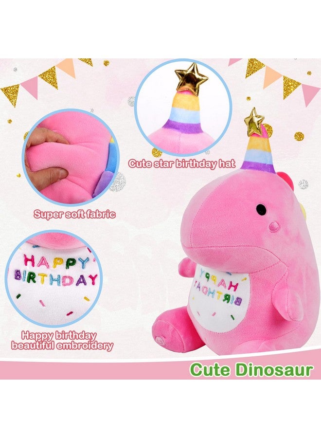 ChezMax Birthday Dinosaur Plush Stuffed Animal - 12" Pink Plush Toy with Light & Happy Birthday Music, Weighted Dino Plushie, Cute Kawaii Soft Pillow Gifts Stuffies for Boys Girls Babies Kids Decorations - Image 4