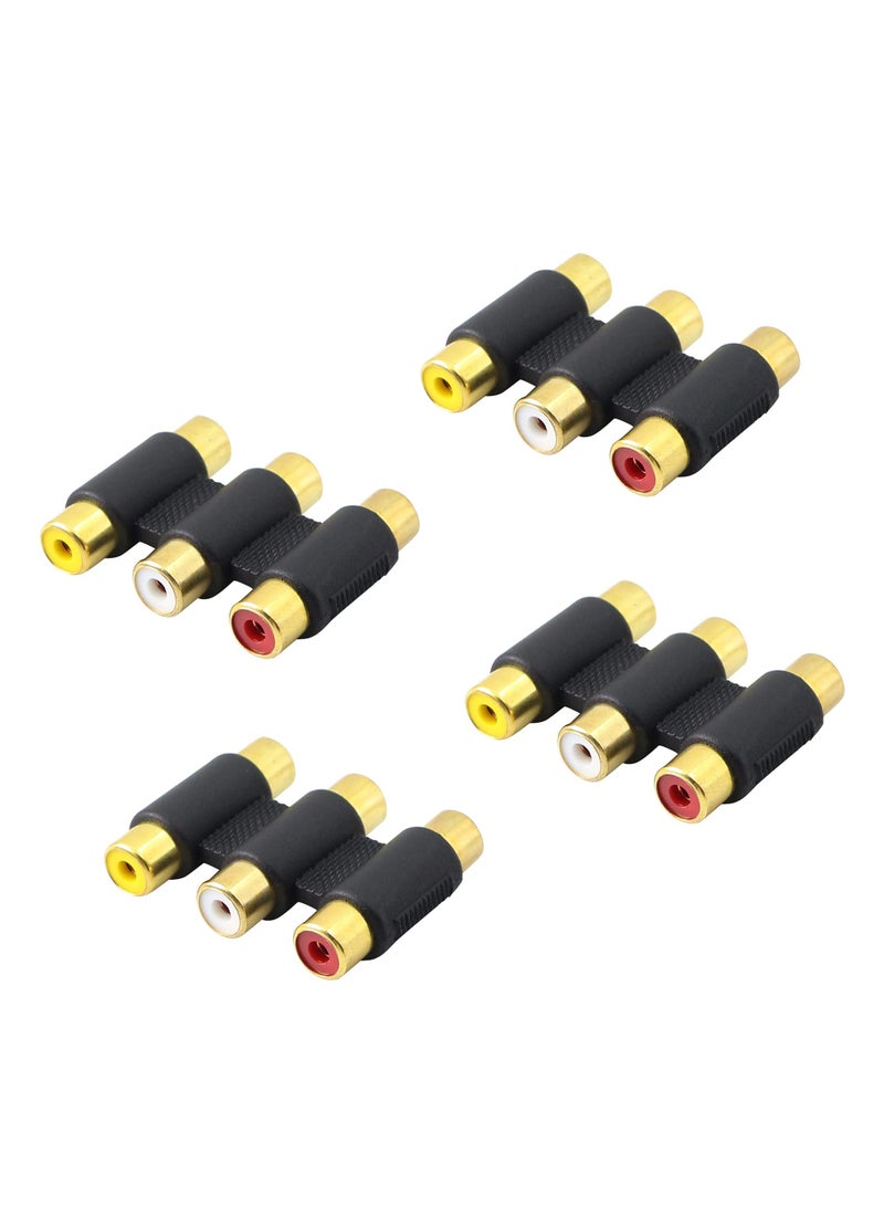 KASTWAVE 3 RCA Female to Female Coupler 4 Pack AV Audio Video Gender Converter Adaptor for Speaker,RCA Cable,Amplifier Etc（ White/Red/Yellow） - Image 1