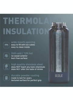 BEOLA 950ml Water Bottle 18/8 Stainless Steel 304 Double Wall Insulated Thermos Bottle with Straw Lid and wide mouth, 2 lids included, Hot Cold Liquids Sports Bottle, 32oz (Ice Blue)  - Image 4