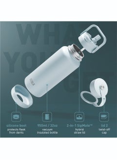 BEOLA 950ml Water Bottle 18/8 Stainless Steel 304 Double Wall Insulated Thermos Bottle with Straw Lid and wide mouth, 2 lids included, Hot Cold Liquids Sports Bottle, 32oz (Ice Blue)  - Image 2
