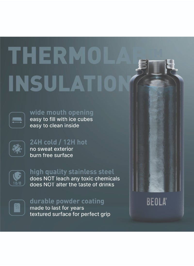 BEOLA 950ml Water Bottle 18/8 Stainless Steel 304 Double Wall Insulated Thermos Bottle with Straw Lid and wide mouth, 2 lids included, Hot Cold Liquids Sports Bottle, 32oz (Ice Blue)  - Image 4