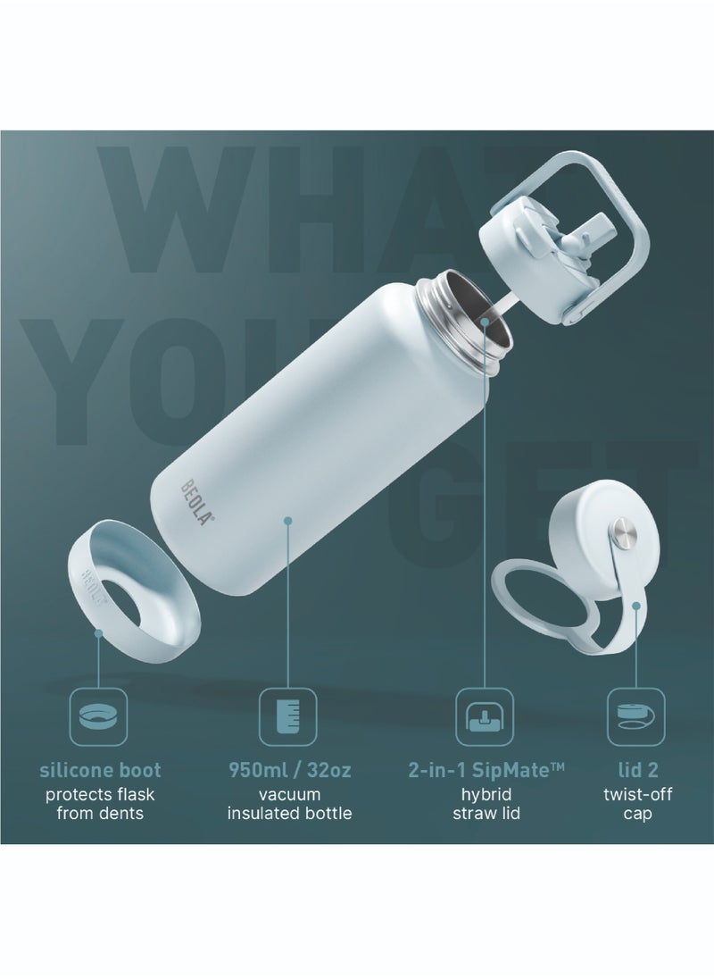 BEOLA 950ml Water Bottle 18/8 Stainless Steel 304 Double Wall Insulated Thermos Bottle with Straw Lid and wide mouth, 2 lids included, Hot Cold Liquids Sports Bottle, 32oz (Ice Blue)  - Image 2
