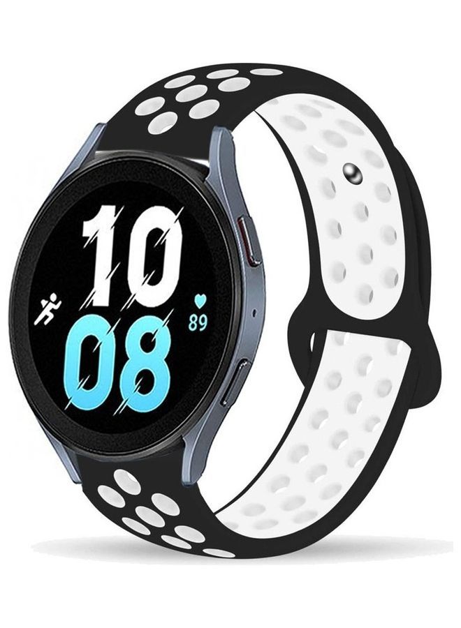 NIBEMINENT Samsung Galaxy Watch 5 / Pro Band Silicone Replacement Strap 20mm Compatible with Watch5 (44mm/40mm) (45mm) Black/White  - Image 1
