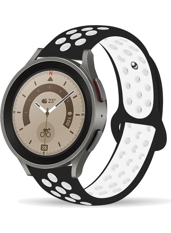 NIBEMINENT Samsung Galaxy Watch 5 / Pro Band Silicone Replacement Strap 20mm Compatible with Watch5 (44mm/40mm) (45mm) Black/White  - Image 2