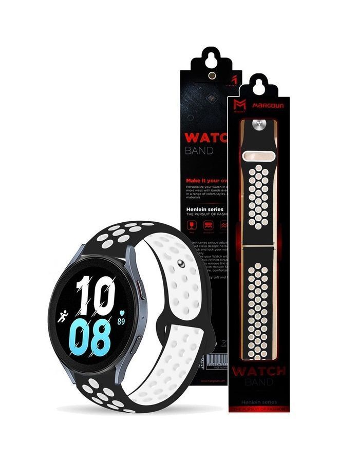 NIBEMINENT Samsung Galaxy Watch 5 / Pro Band Silicone Replacement Strap 20mm Compatible with Watch5 (44mm/40mm) (45mm) Black/White  - Image 3