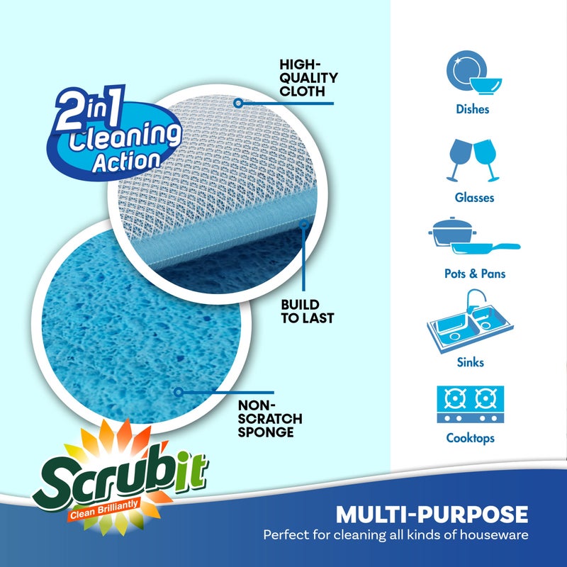 SCRUBIT - [12 Pack] Scrub and Wipe Cleaning Pads â€“ Dual Sided Scouring Pad and Dish Sponge -Reusable Kitchen Sponge for Pots, Pans Utensils & Non-Stick Cookware - Assorted Color Dishwashing sponges - Image 2