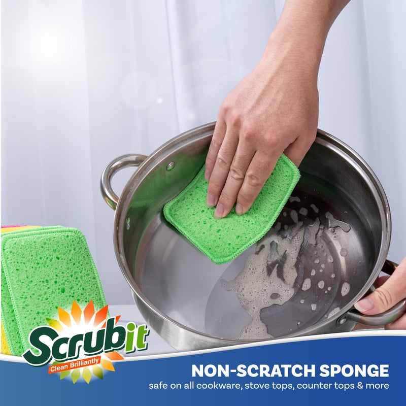 SCRUBIT - [12 Pack] Scrub and Wipe Cleaning Pads â€“ Dual Sided Scouring Pad and Dish Sponge -Reusable Kitchen Sponge for Pots, Pans Utensils & Non-Stick Cookware - Assorted Color Dishwashing sponges - Image 4