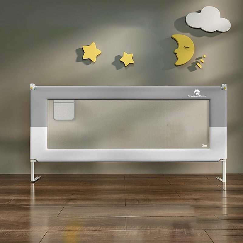 StarAndDaisy StarAndDaisy Baby Bed Guard Rail for Infant & Toddler Safety/Adjustable Height, T-Body Support Frame/Portable & Foldable Single Side Bed Safety Rail - 1.5M (Grey & White)  - Image 1