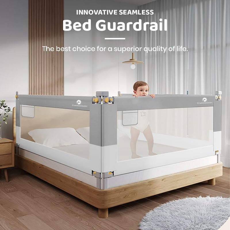StarAndDaisy StarAndDaisy Baby Bed Guard Rail for Infant & Toddler Safety/Adjustable Height, T-Body Support Frame/Portable & Foldable Single Side Bed Safety Rail - 1.5M (Grey & White)  - Image 4