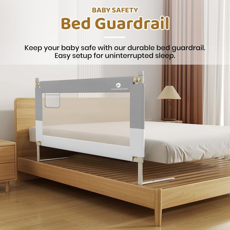 StarAndDaisy StarAndDaisy Baby Bed Guard Rail for Infant & Toddler Safety/Adjustable Height, T-Body Support Frame/Portable & Foldable Single Side Bed Safety Rail - 1.5M (Grey & White)  - Image 2