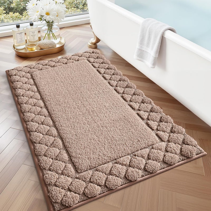 LUMI Bathroom Rugs, Ultra Soft Absorbent Bath Mat for Shower, Non Slip Washable Bath Rugs with Rubber Backing, Microfiber Plush Quick Dry Floor Mat for Bathtub, Floor, Brown, 17x30 - Image 1