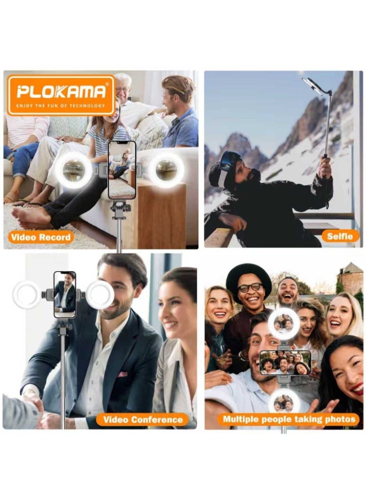 التخطيط حامل ثلاثي القوائم K9 Pro PLOKAMA مزدوج الإضاءة للسيلفي بطول 170 سم - حامل هاتف بإضاءة RGB مع جهاز تحكم عن بعد بتقنية البلوتوث، وحامل دوار للتصوير الفوتوغرافي والفيديو والبث المباشر - Image 4
