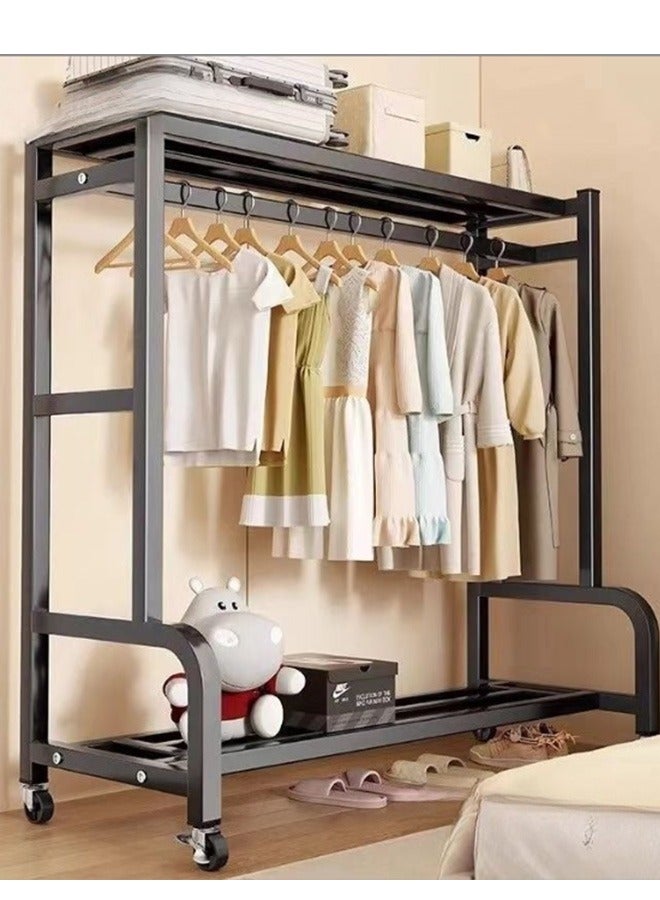 JCB CHIC Clothes Rack - Double Rods Clothing Rack with Mesh Shelf & Wheels, Metal Clothing Racks for Hanging Clothes & Bags, Multifunctional Garment Rack for Laundry 120 ×43 ×150CM（BC-12106-WHT） - Image 1