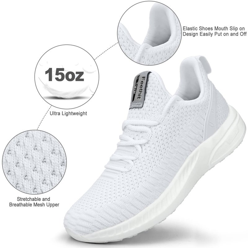Feethit Mens Slip On Walking Shoes Blade Tennis Shoes Non Slip Running Shoes Lightweight Workout Shoes Breathable Mesh Fashion Sneakers All White Size 12 - Image 4
