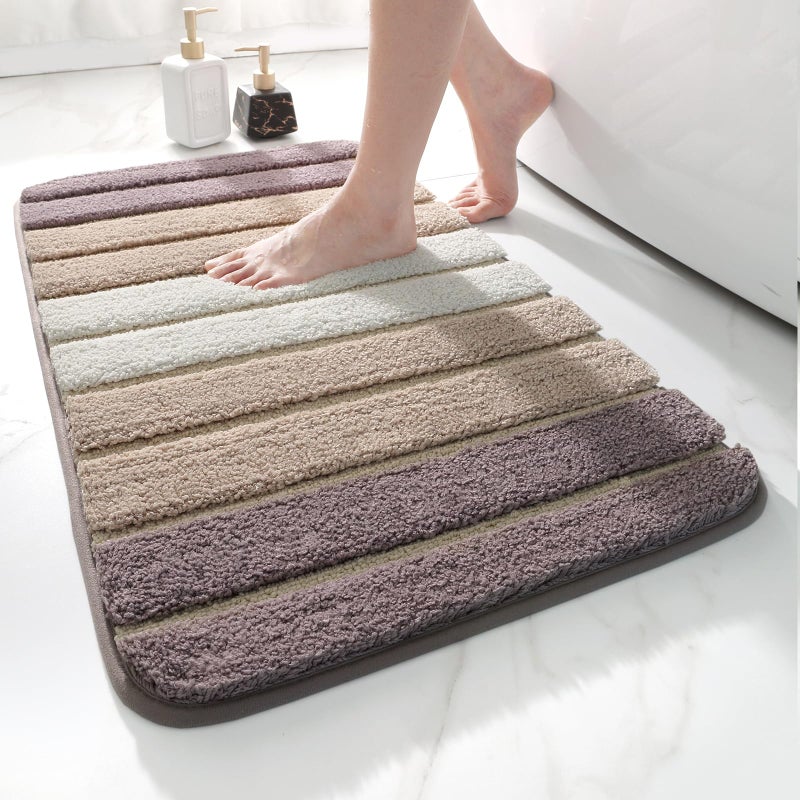 DEXI Bath Mat 40 x 60 cm Extra Soft Absorbent Microfiber NonSlip Washable Rugs for Shower Floor Bathmat Bathroom Accessories Decor Beige