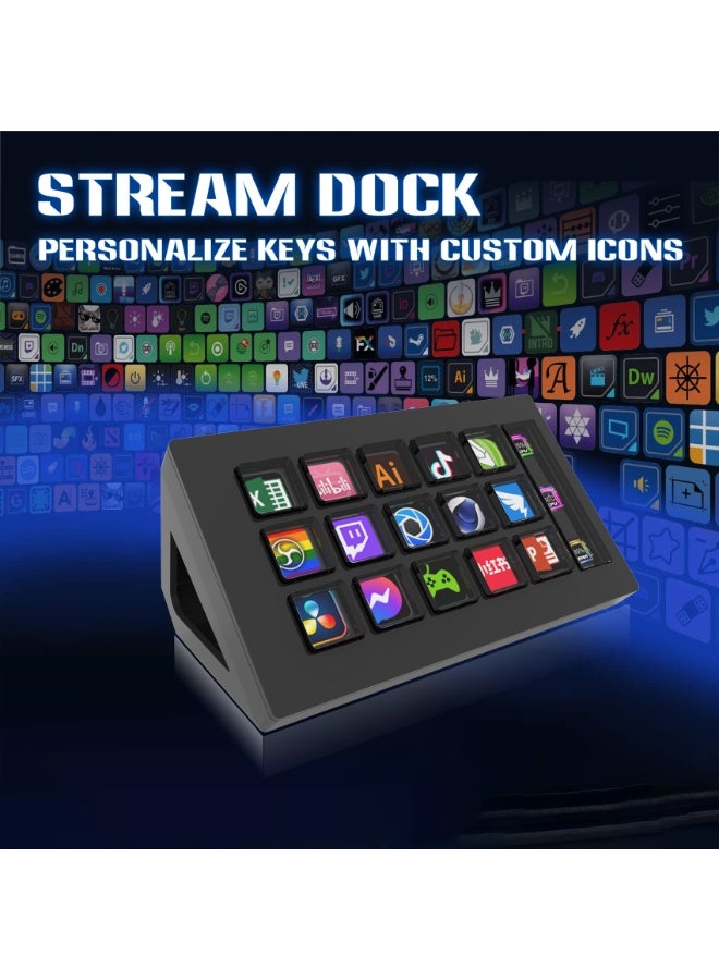 FlashHawk Stream Controller - Streaming Keyboard Deck with 15 LCD Macro Keys Customizable to Trigger Actions in OBS Twitch YouTube Compatible with PC & Mac for Content Creators Streaming Gaming  - Image 2