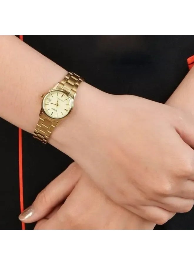 كاسيو Analog Women’s Watch LTP-V002G-9B3UDF, 25 mm Stainless Steel Case, Gold Dial & Gold Stainless Steel Band, Water Resistant - Image 4