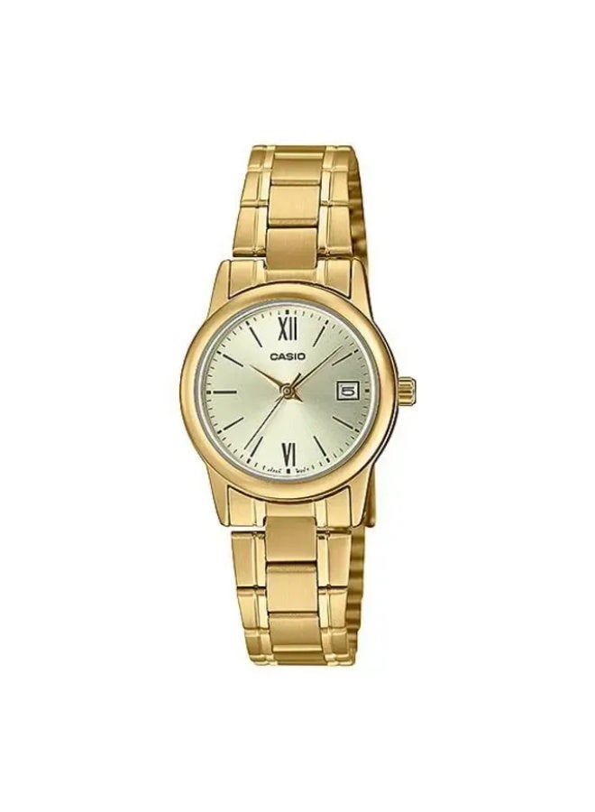 كاسيو Analog Women’s Watch LTP-V002G-9B3UDF, 25 mm Stainless Steel Case, Gold Dial & Gold Stainless Steel Band, Water Resistant - Image 1