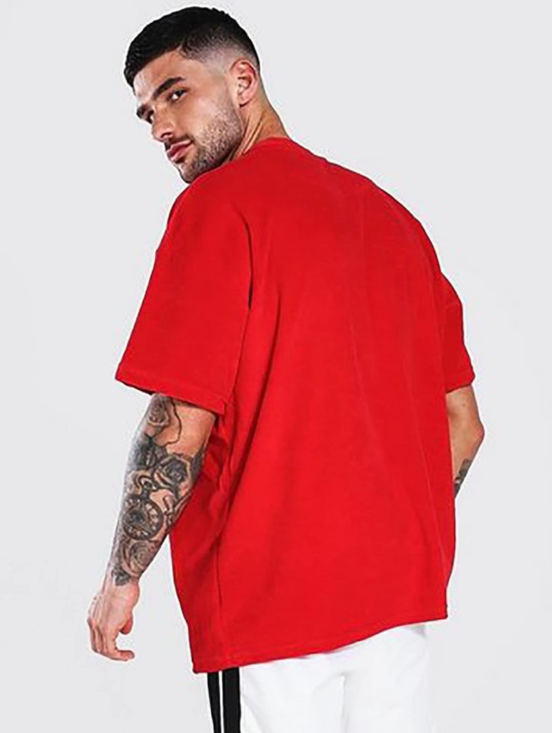 LEOTUDE Men's Oversized Half Sleeve Round Neck T-Shirt (FS49PRPLE_DRGN_P_Red_M) - Image 2