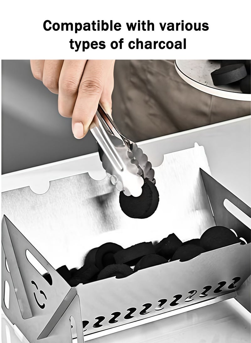 Eilimi Portable Backpacking Stove with Grill Grid, Folding Stainless Steel Charcoal Grill, Ultralight Wood Burning Camp Stove for Hiking, Picnics, Garden & Backyard Cooking, Mini Portable BBQ Grill - Image 3