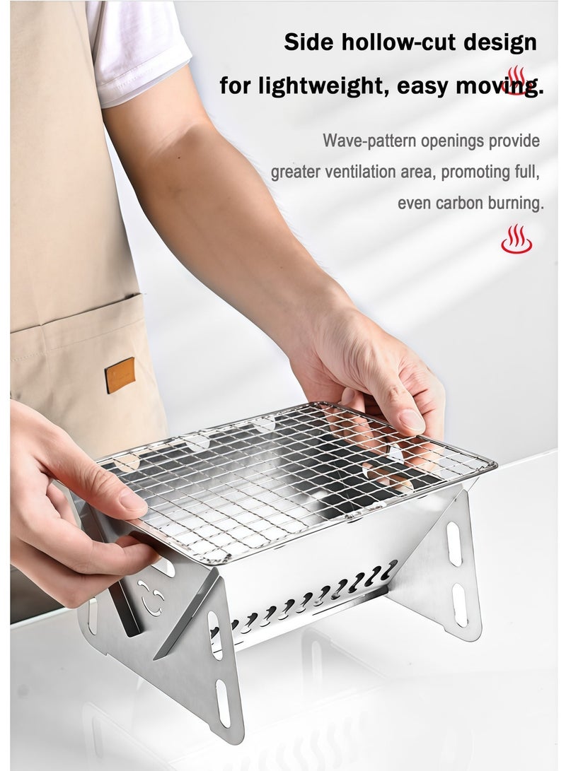 Eilimi Portable Backpacking Stove with Grill Grid, Folding Stainless Steel Charcoal Grill, Ultralight Wood Burning Camp Stove for Hiking, Picnics, Garden & Backyard Cooking, Mini Portable BBQ Grill - Image 5