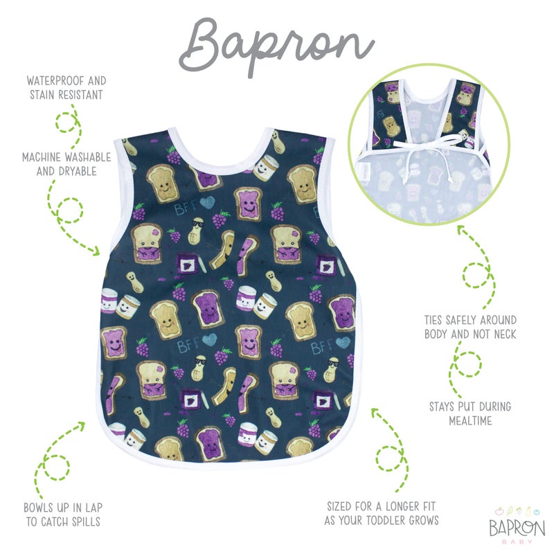 BapronBaby PBJ Pals Bapron - No Neck Tie Safer Bib for Baby & Toddler - Soft Waterproof Stain Resistant - Machine Washable - Sz Baby/Toddler 6m-3T - Image 2