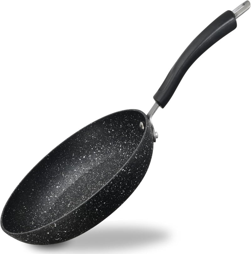 Beefit Frying Pan Nonstick Granite Coating Omelette Pan Healthy Stone Cookware Chef's Pan PFOA Free suitable for induction gas electric ceramic stoves (Black, 24cm) - Image 1