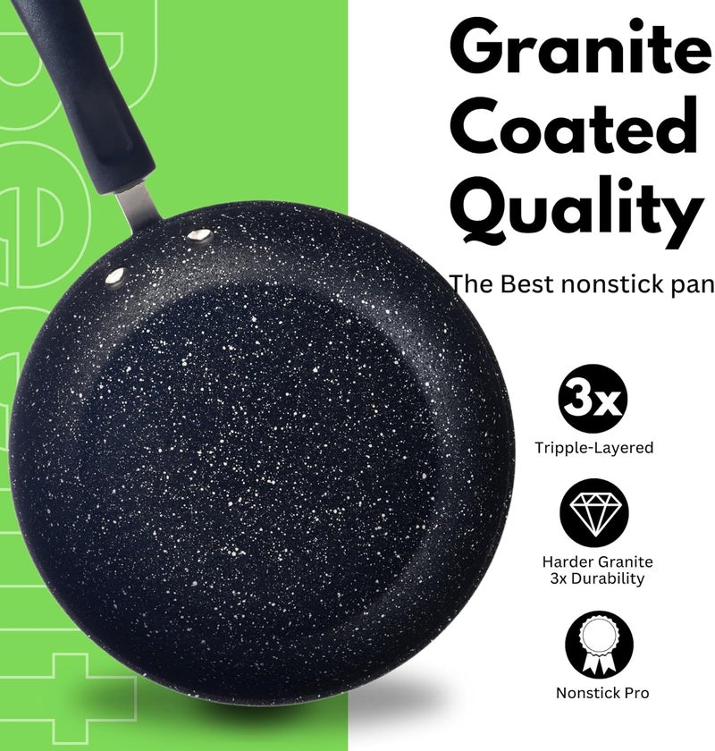 Beefit Frying Pan Nonstick Granite Coating Omelette Pan Healthy Stone Cookware Chef's Pan PFOA Free suitable for induction gas electric ceramic stoves (Black, 24cm) - Image 4