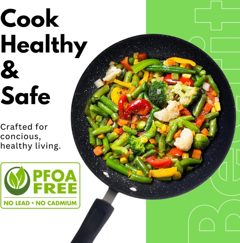 Beefit Frying Pan Nonstick Granite Coating Omelette Pan Healthy Stone Cookware Chef's Pan PFOA Free suitable for induction gas electric ceramic stoves (Black, 24cm) - Image 2