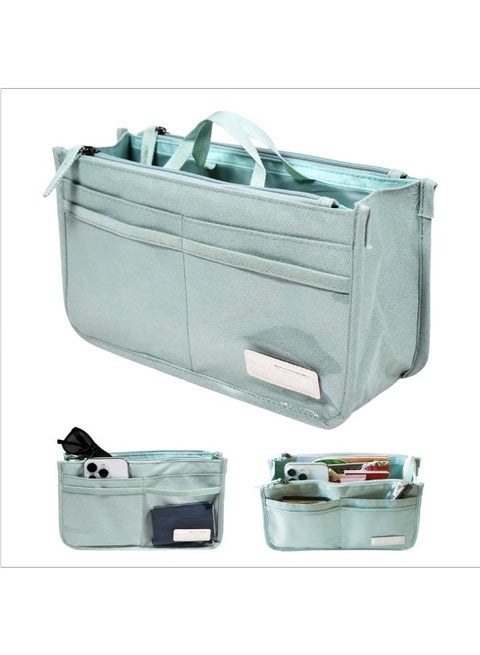 handbag organizer Insert, Multi-Pocket Bag Organizer,Handbag Base Shaper with Zipper & Handle,Travel Toiletry Makeup Bag,13 Pockets