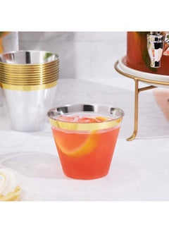 Beauenty 100 Gold Plastic Cups 9 Oz Clear Plastic Cups,Disposable Wedding Cups Elegant Party Cups With Gold Rim,Gold Rimmed Cups Fancy Party Cups，Reusable Plastic Cups  - Image 4