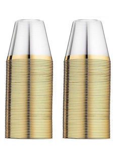 Beauenty 100 Gold Plastic Cups 9 Oz Clear Plastic Cups,Disposable Wedding Cups Elegant Party Cups With Gold Rim,Gold Rimmed Cups Fancy Party Cups，Reusable Plastic Cups  - Image 1