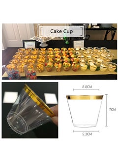 Beauenty 100 Gold Plastic Cups 9 Oz Clear Plastic Cups,Disposable Wedding Cups Elegant Party Cups With Gold Rim,Gold Rimmed Cups Fancy Party Cups，Reusable Plastic Cups  - Image 3