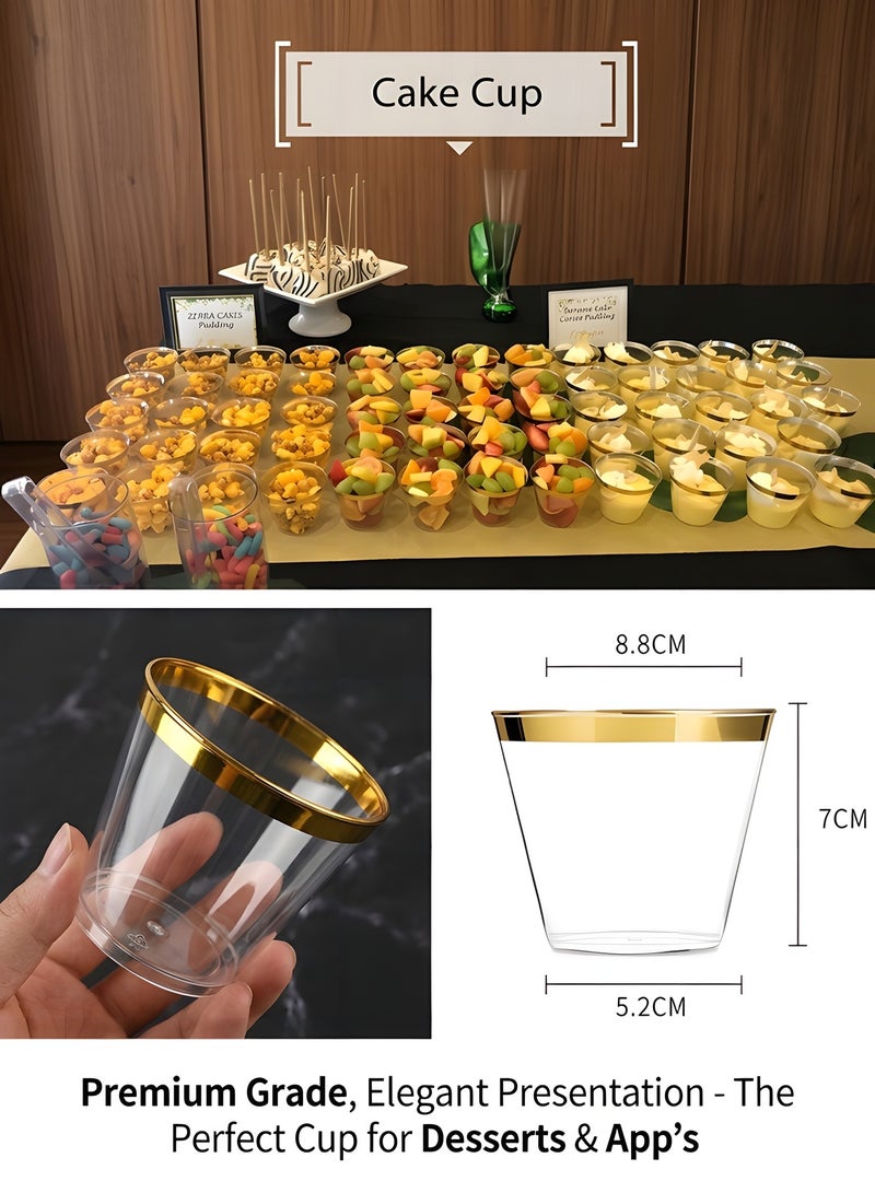 Beauenty 100 Gold Plastic Cups 9 Oz Clear Plastic Cups,Disposable Wedding Cups Elegant Party Cups With Gold Rim,Gold Rimmed Cups Fancy Party Cups，Reusable Plastic Cups - Image 3