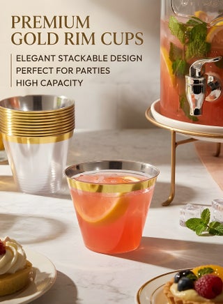 100 Gold Plastic Cups 9 Oz Clear Plastic Cups,Disposable Wedding Cups Elegant Party Cups With Gold Rim,Gold Rimmed Cups Fancy Party Cups，Reusable Plastic Cups - view 4