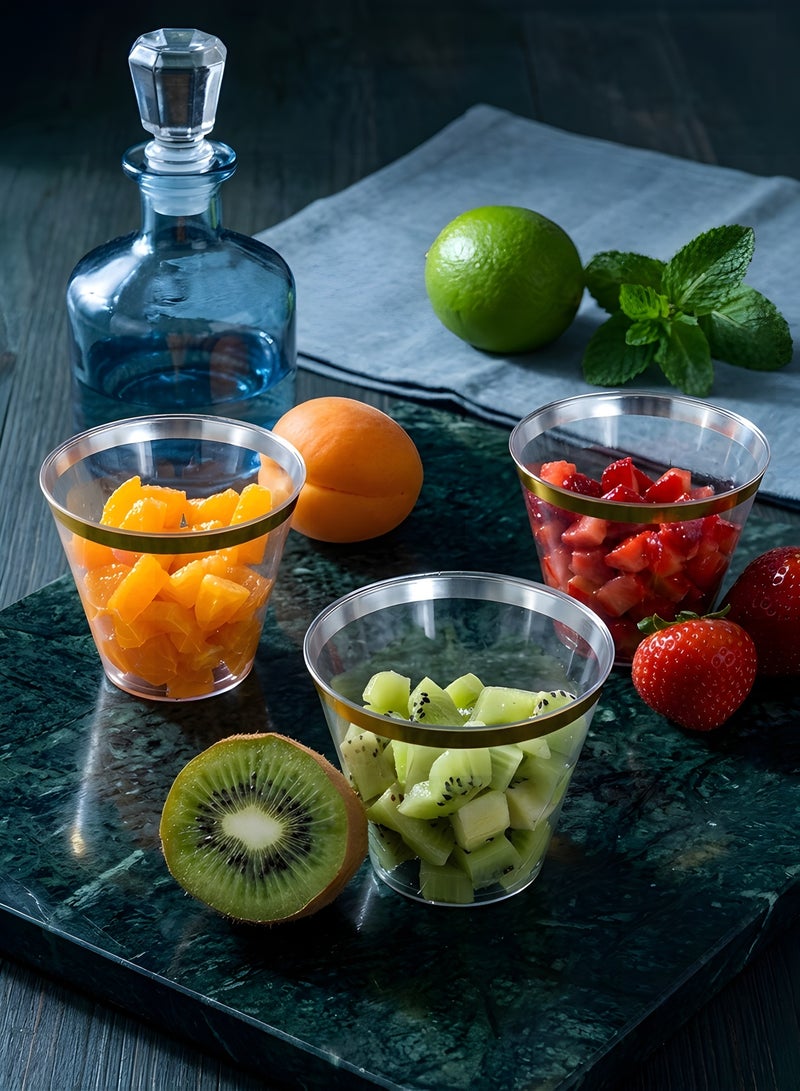 Beauenty 100 Gold Plastic Cups 9 Oz Clear Plastic Cups,Disposable Wedding Cups Elegant Party Cups With Gold Rim,Gold Rimmed Cups Fancy Party Cups，Reusable Plastic Cups - Image 5