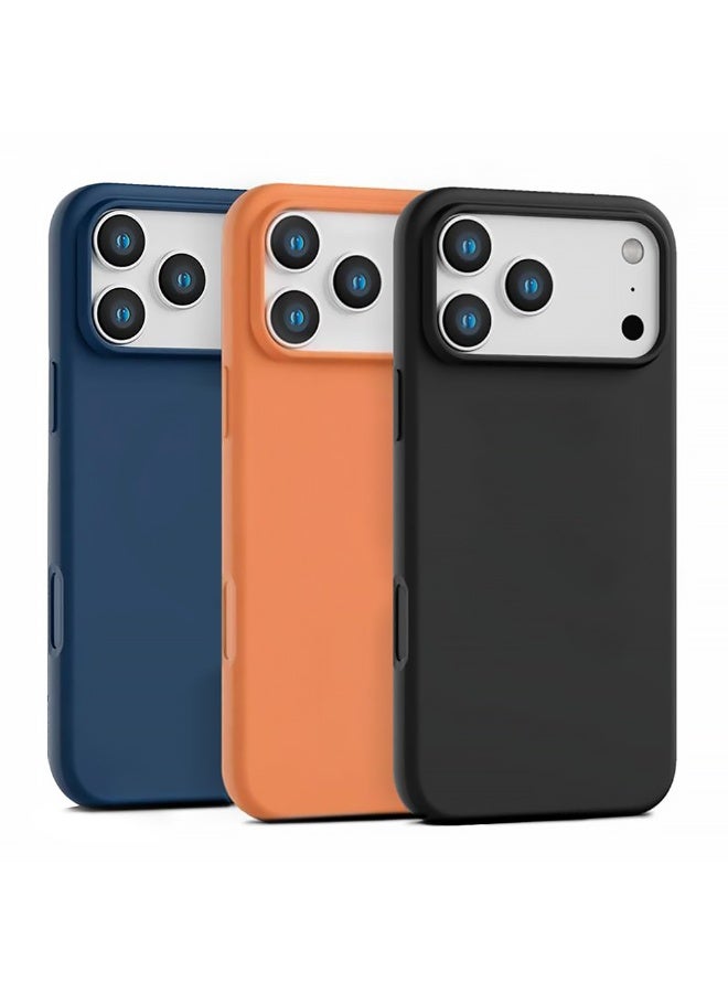 O Ozone Compatible with iPhone 17 Pro Max Case , Slim Liquid Silicone 3 Layers Soft Gel Rubber Shockproof Protective Cover with Anti-Scratch Microfiber Lining- Black/Dark Blue/Orange - Image 1