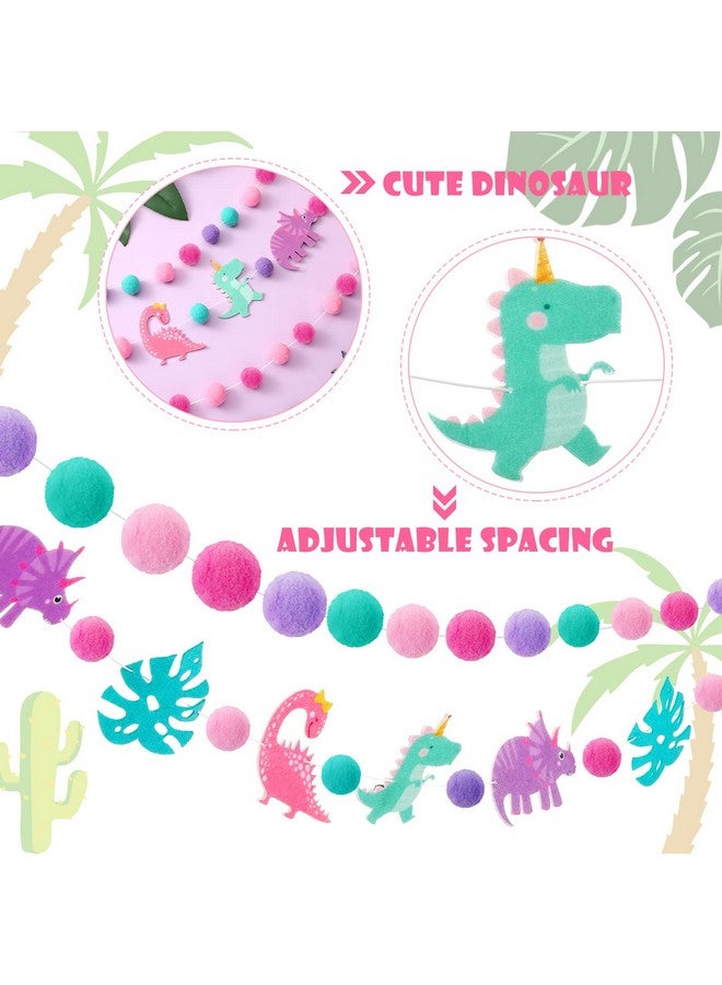 Kingdder زينة حفلة كينغدر 3 قطع لافتة ديناصور وردية للبنات، غارلاند عيد ميلاد بوم بوم وردي، لافتة كرات شعيرية، زينة موضوع الديناصور، زينة معلقة لعطلة، لوازم حفلة لحمام الطفل، ديكور حضانة، دعامة صور للحفلة - Image 3