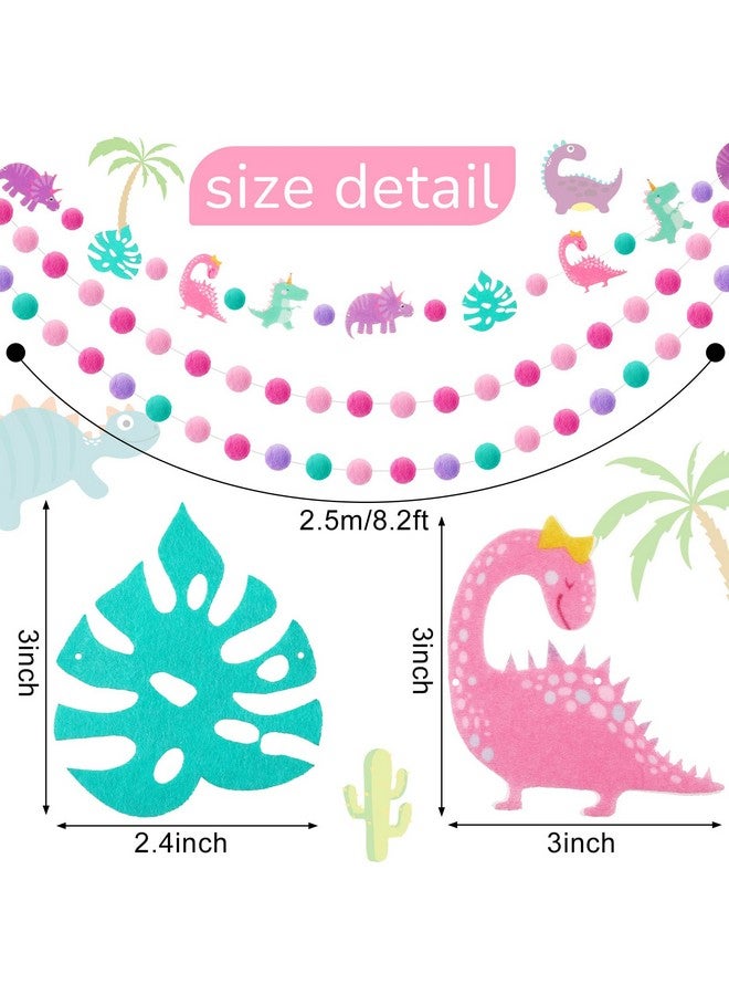 Kingdder زينة حفلة كينغدر 3 قطع لافتة ديناصور وردية للبنات، غارلاند عيد ميلاد بوم بوم وردي، لافتة كرات شعيرية، زينة موضوع الديناصور، زينة معلقة لعطلة، لوازم حفلة لحمام الطفل، ديكور حضانة، دعامة صور للحفلة - Image 2