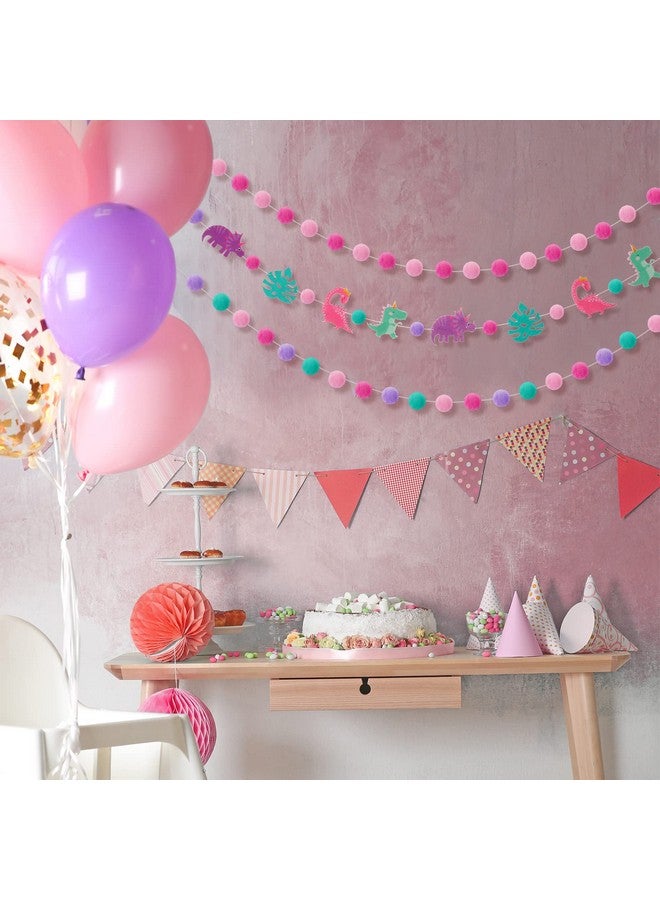 Kingdder زينة حفلة كينغدر 3 قطع لافتة ديناصور وردية للبنات، غارلاند عيد ميلاد بوم بوم وردي، لافتة كرات شعيرية، زينة موضوع الديناصور، زينة معلقة لعطلة، لوازم حفلة لحمام الطفل، ديكور حضانة، دعامة صور للحفلة - Image 5