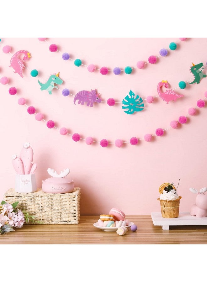 Kingdder زينة حفلة كينغدر 3 قطع لافتة ديناصور وردية للبنات، غارلاند عيد ميلاد بوم بوم وردي، لافتة كرات شعيرية، زينة موضوع الديناصور، زينة معلقة لعطلة، لوازم حفلة لحمام الطفل، ديكور حضانة، دعامة صور للحفلة - Image 4