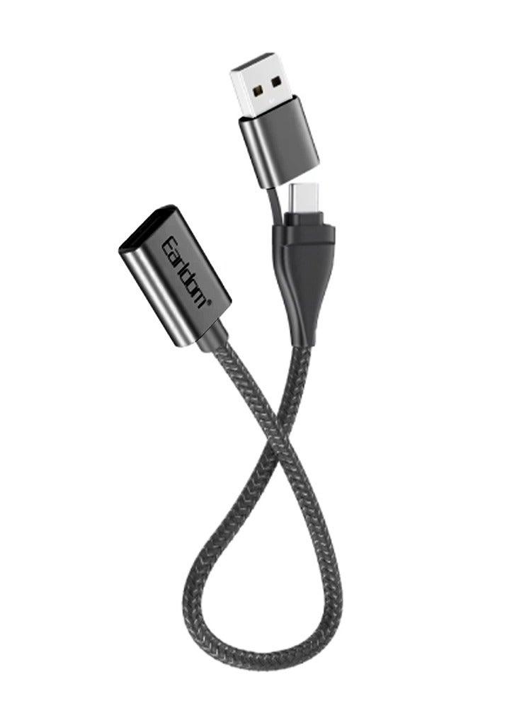 Earldom 2 in 1 OTG Adapter Cable OT83 ,  USB3.0 Nylon Braid Micro/Type C - Black - Image 1