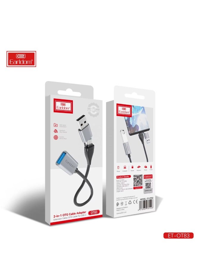 Earldom 2 in 1 OTG Adapter Cable OT83 ,  USB3.0 Nylon Braid Micro/Type C - Black - Image 4
