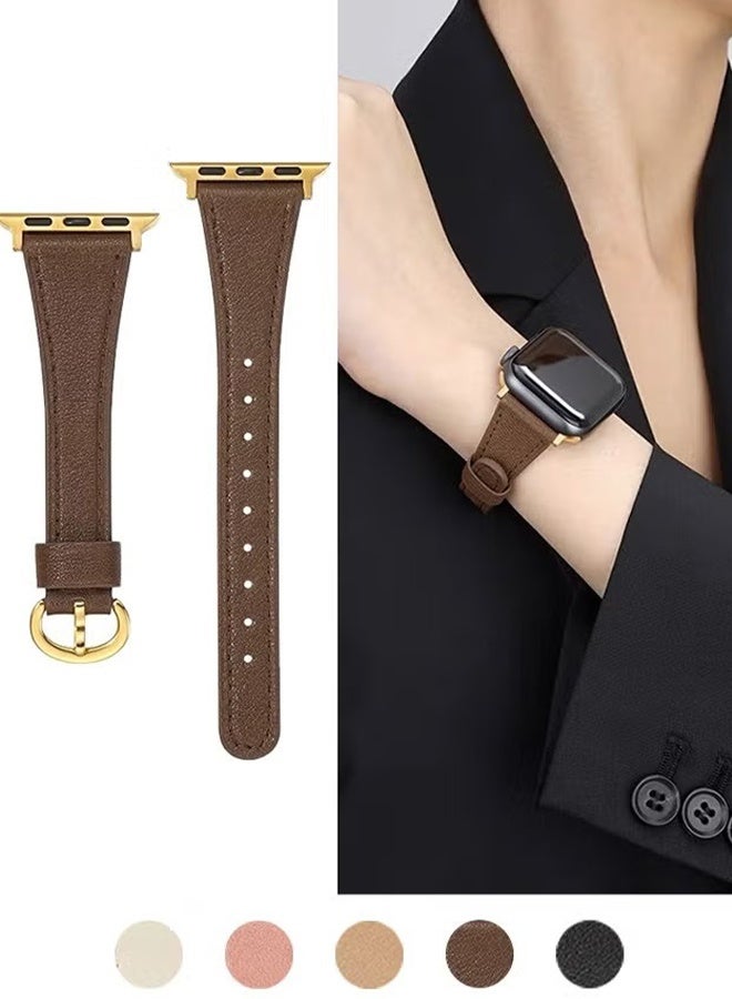هابي دي لسوار ساعة آبل الجلدية، متوافق مع سوار ساعة آبل بمقاسات 38مم و40مم و41مم و42مم للنساء، سوار رقيق من الجلد الأصلي عالي الجودة لساعات iWatch Series 10 و9 و8 و7 و6 و5 و4 و3 و2 و1 وSE وUltra 2 باللون البني - Image 1