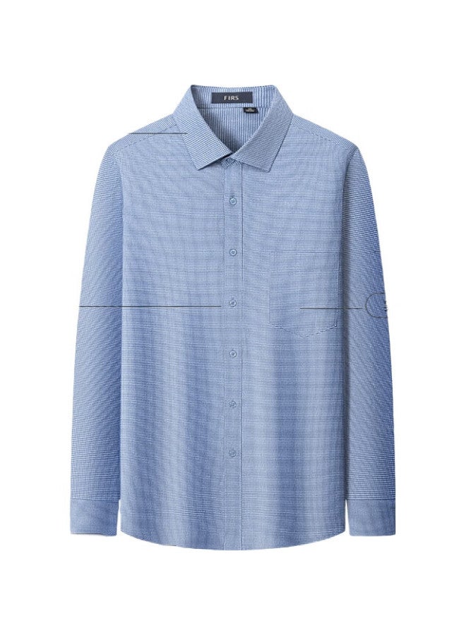 FIRS Men'S Long Sleeve Flannel Shirt With Pure Cotton Grey Blue Plaid New Casual Business All Cotton Shirt 44 - Image 2