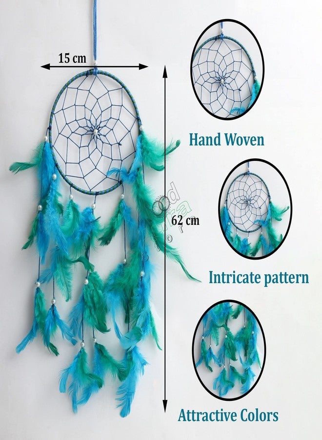Good Aura Store Wool Dream Catcher For Home Decoration Bedroom Living Room-Wall Hanging For Children Room Decor For Positive Dreams-Dream Catchers/Wind Chimes For Balcony Garden,15Lx62Hcm,Turquoise - Image 3